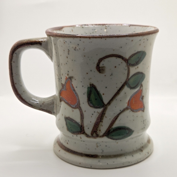Vtg 70s Studio Pottery Stoneware Mug - Hand Thrown Floral Design 8oz Boho Hippie - Picture 3 of 5